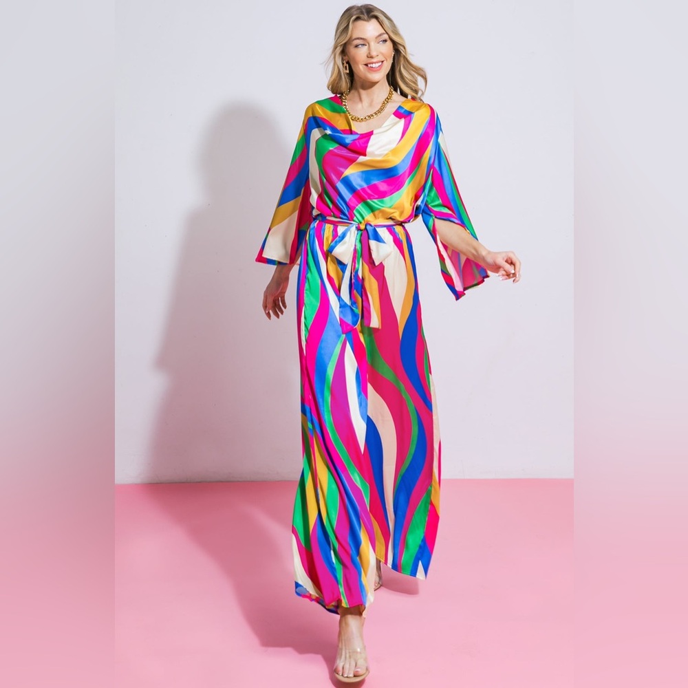 Flying Tomato Multicolor Wave-Print Wide-Leg Jumpsuit - Picture 2 of 5